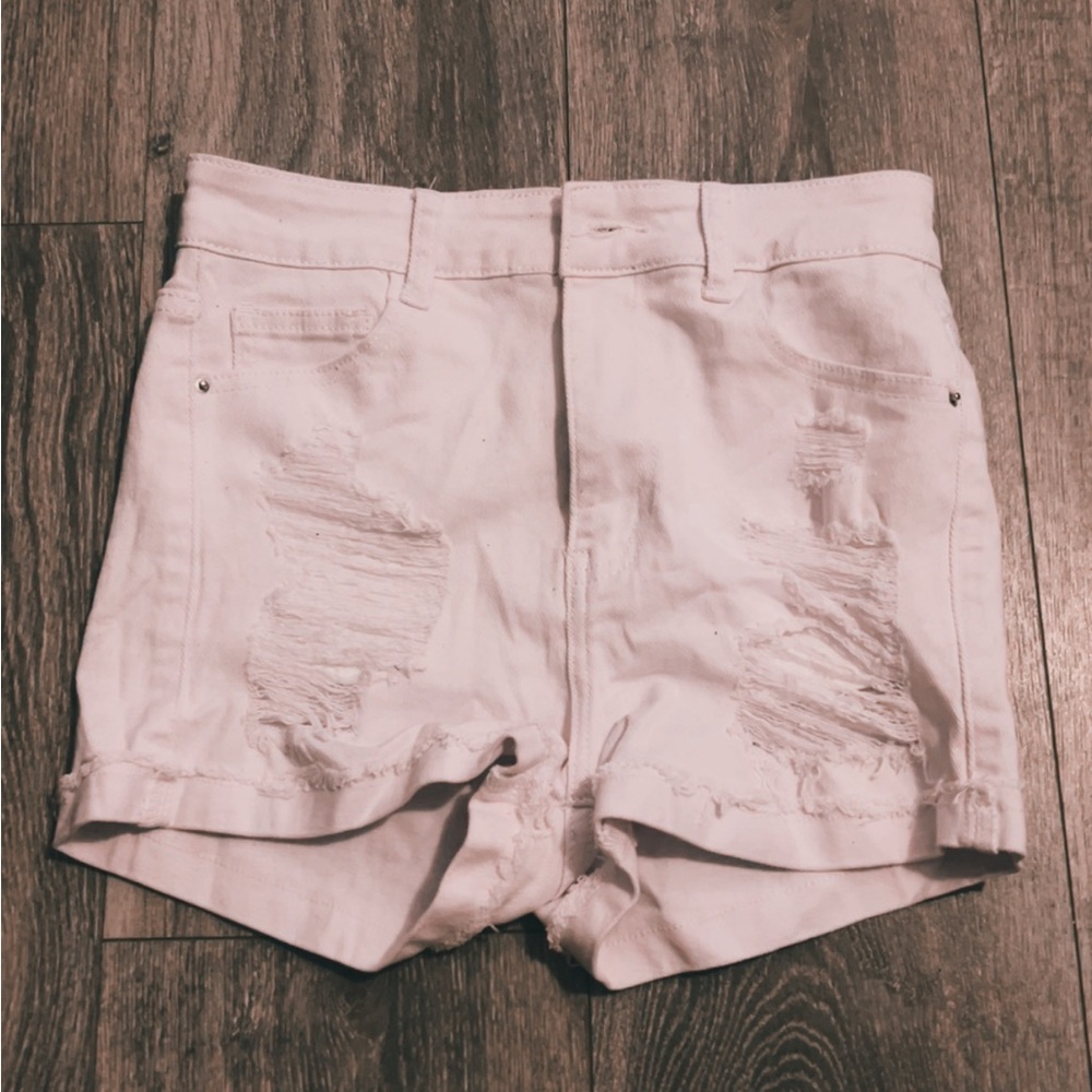 SHEIN White Distressed Jean Shorts